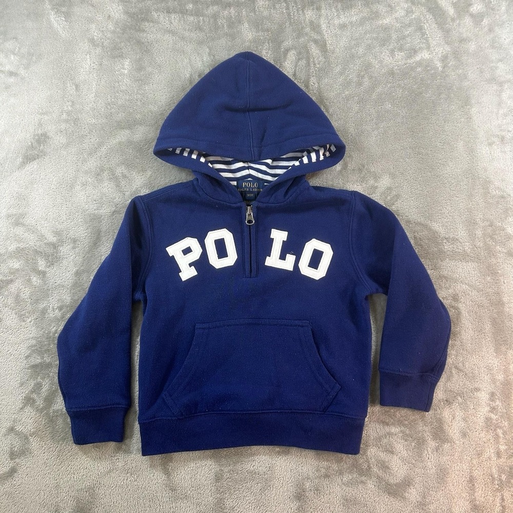 Polo Ralph Lauren Hoodie Boys 3T Blue Fleece 1/4 Zip Pullover POLO Logo Top